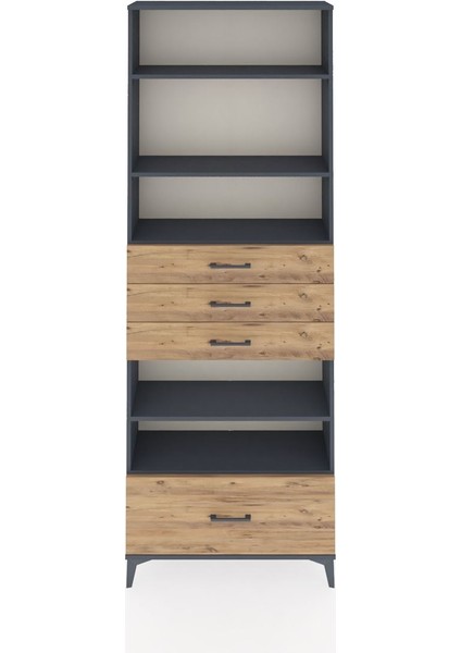 Arges Dolap 5 Raflı 4 Çekmeceli 88X30X243 Antrasit-Çam
