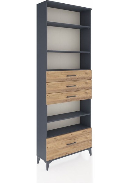 Arges Dolap 5 Raflı 4 Çekmeceli 88X30X243 Antrasit-Çam fiyatları