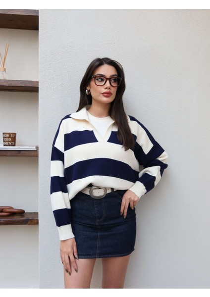 Polo Yaka Çizgili Kazak