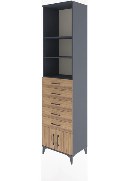 Hyperion Dolap 3 Raflı 5 Çekmeceli 2 Kapaklı 60X44X243 Antrasit-Çam modelleri