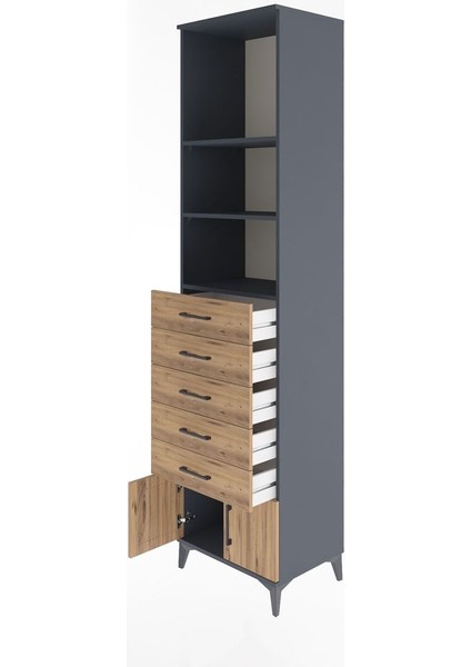 Hyperion Dolap 3 Raflı 5 Çekmeceli 2 Kapaklı 60X44X243 Antrasit-Çam fırsatları