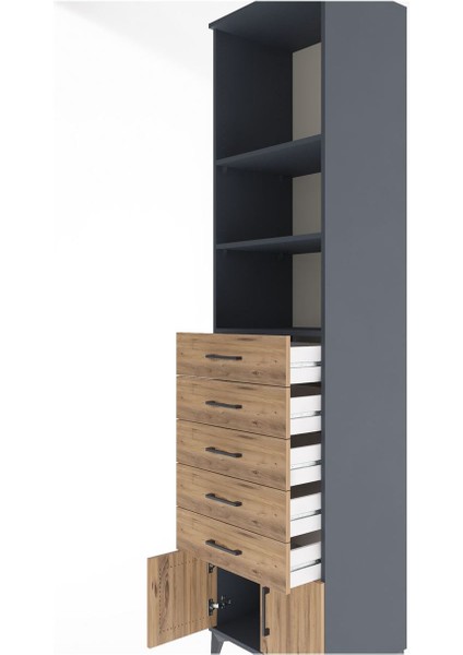 Hyperion Dolap 3 Raflı 5 Çekmeceli 2 Kapaklı 60X44X243 Antrasit-Çam indirimleri