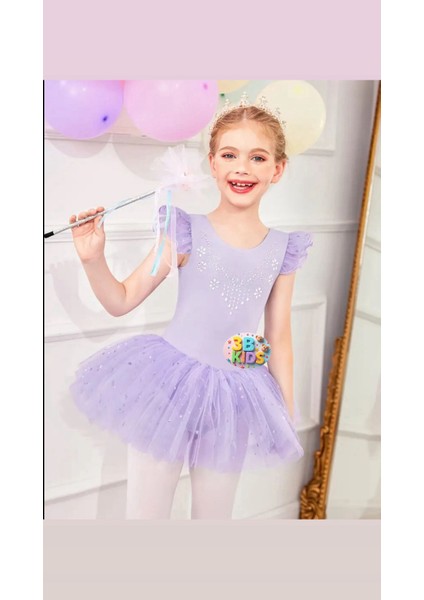 Mor Lila Taşlı Etekli Bale Kıyafeti Mayosu Jimnastik Cimnastik Kıyafeti