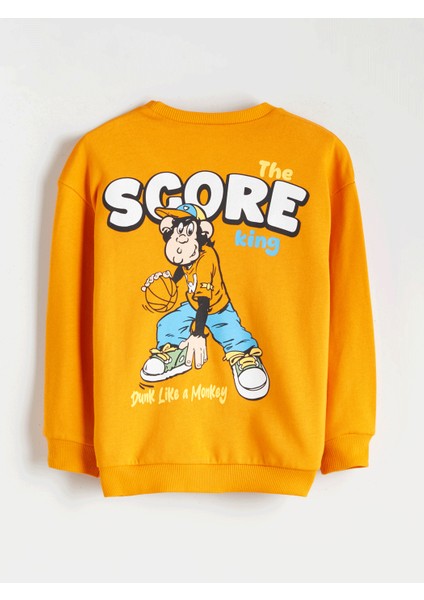 Yeni Sezon Bisiklet Yaka Nostaljik Maymun Baskılı Erkek Çocuk Sweatshirt