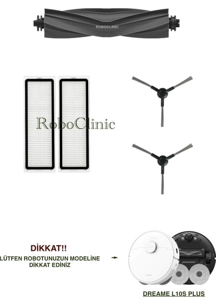 Dreame L10S Plus Yedek Ana Fırça, Yan Fırça, Hepa Filtre - 5 Parça