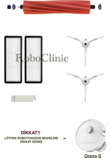 Roborock Qrevo S Beyaz Yedek Ana Fırça, Yan Fırça, Hepa Filtre - 6 Parça