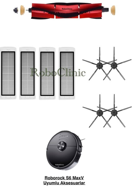 Roborock S6 Maxv Yedek Ana Fırça, Yan Fırça, Hepa Filtre - 9 Parça