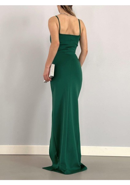 Ince Askılı Yırtmaçlı Balık Elbise Zümrüt 582210 modelleri