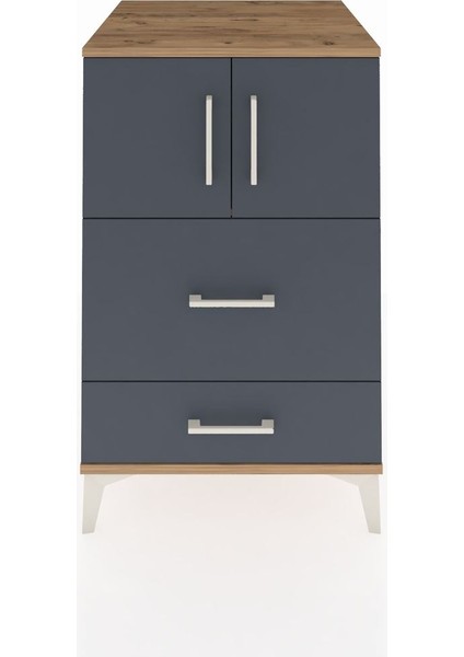 Kronos Komodin Tek Raflı 2 Çekmeceli 2 Kapaklı 60X59X96 Çam-Antrasit