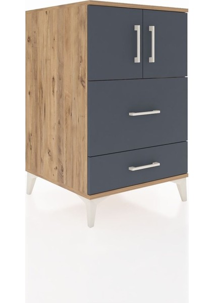 Kronos Komodin Tek Raflı 2 Çekmeceli 2 Kapaklı 60X59X96 Çam-Antrasit fiyatları