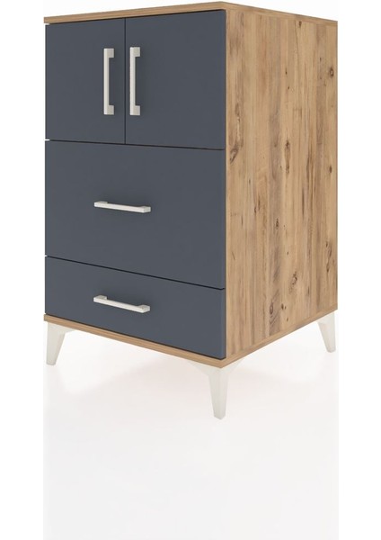 Kronos Komodin Tek Raflı 2 Çekmeceli 2 Kapaklı 60X59X96 Çam-Antrasit modelleri