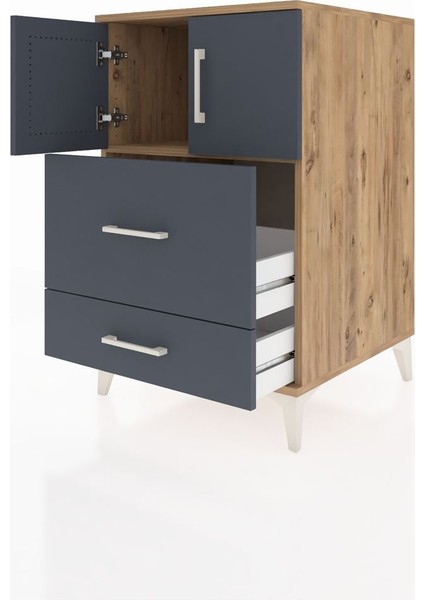 Kronos Komodin Tek Raflı 2 Çekmeceli 2 Kapaklı 60X59X96 Çam-Antrasit fırsatları