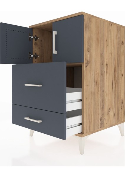 Kronos Komodin Tek Raflı 2 Çekmeceli 2 Kapaklı 60X59X96 Çam-Antrasit indirimleri