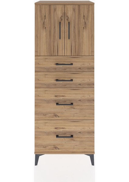 Hyperion Dolap 2 Raflı 4 Çekmeceli 2 Kapaklı 60X44X163 Çam-Çam