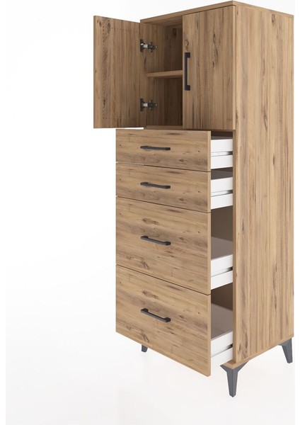 Hyperion Dolap 2 Raflı 4 Çekmeceli 2 Kapaklı 60X44X163 Çam-Çam fırsatları