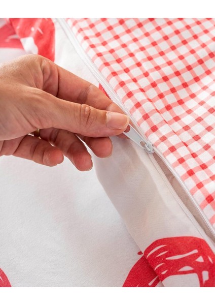 Beyaz Çift Kişilik Nevresim Takımı Pamuklu Desenli Ekose Kırmızı Kalpler 200X215 cm modelleri