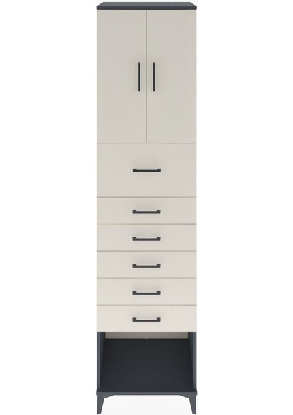 Hyperion Dolap 2 Raflı 6 Çekmeceli 2 Kapaklı 60X44X243 Antrasit-Aytaşı