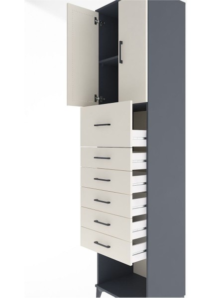 Hyperion Dolap 2 Raflı 6 Çekmeceli 2 Kapaklı 60X44X243 Antrasit-Aytaşı indirimleri