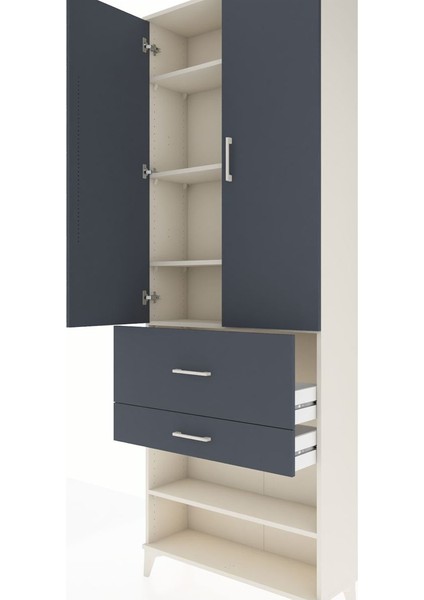 Arges Dolap 5 Raflı 2 Çekmeceli 2 Kapaklı 88X30X243 Aytaşı-Antrasit indirimleri