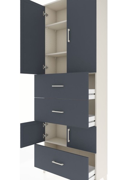 Arges Dolap 4 Raflı 3 Çekmeceli 4 Kapaklı 88X30X243 Aytaşı-Antrasit indirimleri