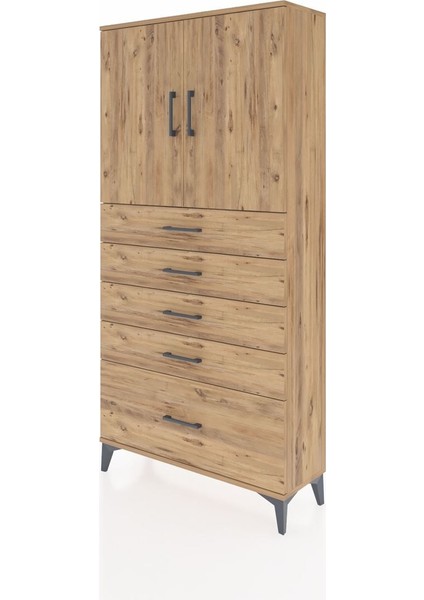 Arges Dolap 2 Raflı 5 Çekmeceli 2 Kapaklı 88X30X182 Çam-Çam modelleri