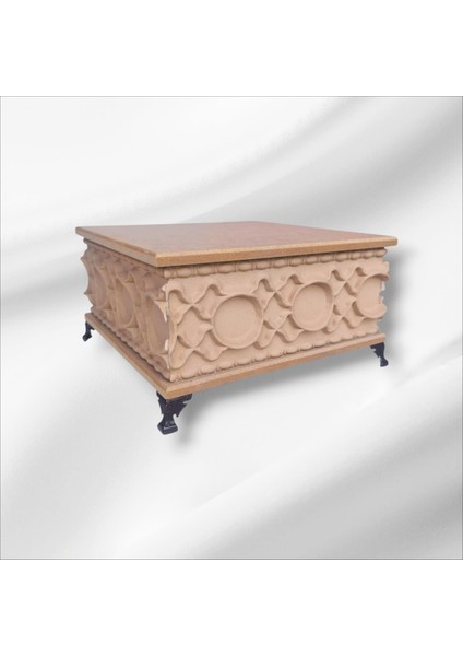 Ahşap- Ham Mdf- Desenli-Takı-Makyaj-Aksesuar-Çok Amaçlı- Ayaklı Kare Dekoratif Kutu indirimleri