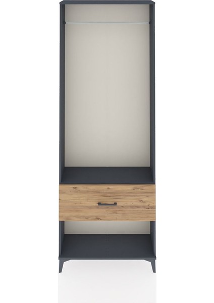 Arges Dolap Tek Raflı Tek Çekmeceli Tek Askılı 88X30X243 Antrasit-Çam