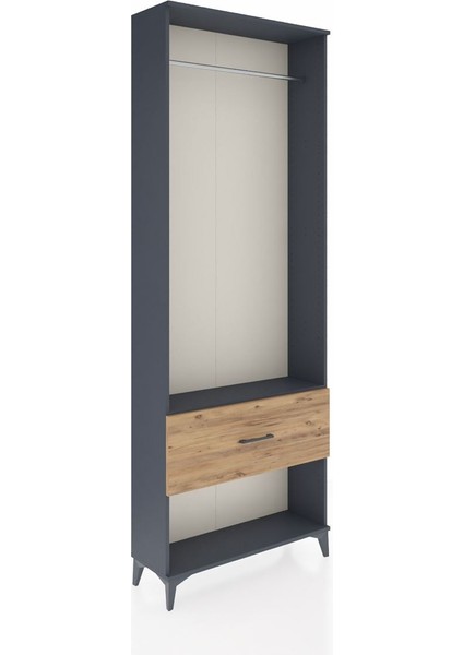 Arges Dolap Tek Raflı Tek Çekmeceli Tek Askılı 88X30X243 Antrasit-Çam fiyatları