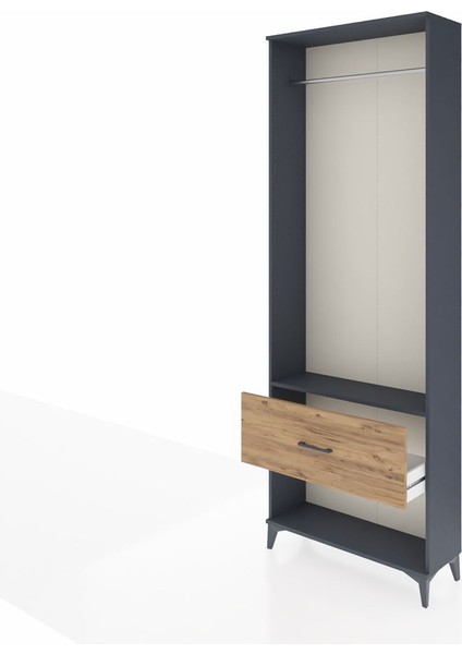 Arges Dolap Tek Raflı Tek Çekmeceli Tek Askılı 88X30X243 Antrasit-Çam fırsatları