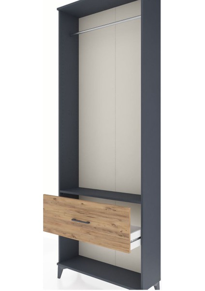 Arges Dolap Tek Raflı Tek Çekmeceli Tek Askılı 88X30X243 Antrasit-Çam indirimleri