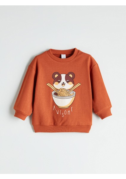 Yeni Sezon Bisiklet Yaka Baskılı Erkek Çocuk Sweatshirt