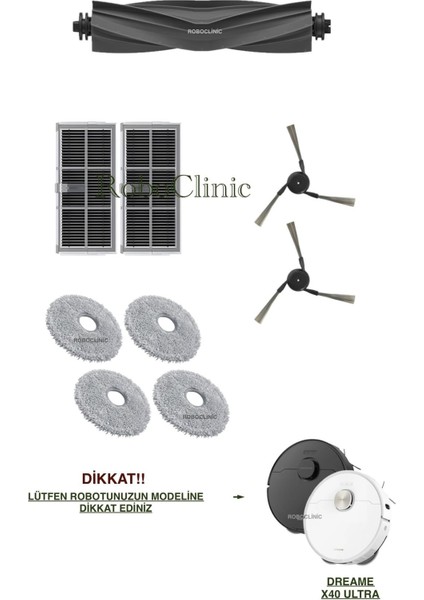 Dreame X40 Ultra / L40 Ultra Yedek Ana Fırça, Yan Fırça, Hepa Filtre, Mop - 9 Parça