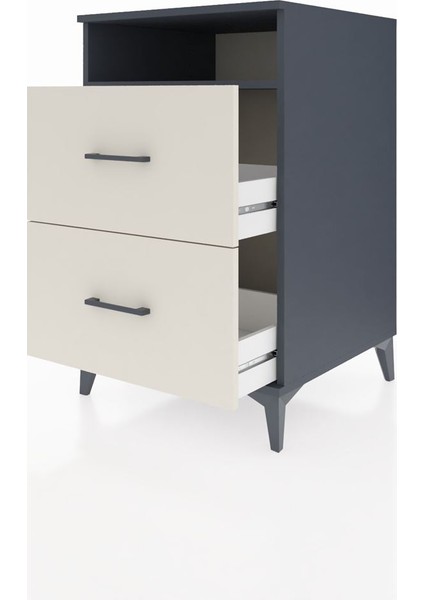 Kronos Komodin Tek Raflı 2 Çekmeceli 60X59X96 Antrasit-Aytaşı fırsatları