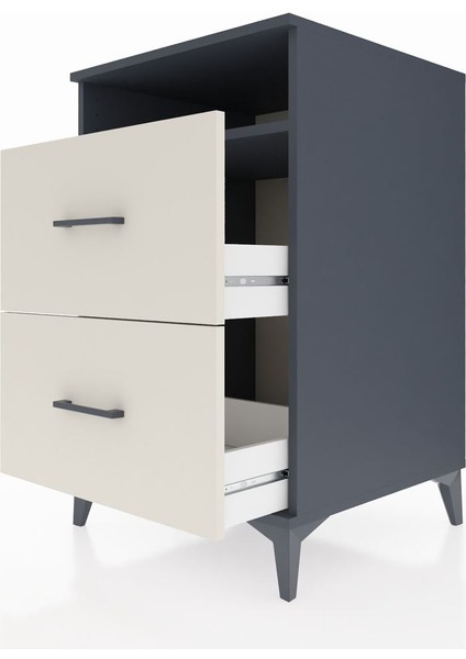 Kronos Komodin Tek Raflı 2 Çekmeceli 60X59X96 Antrasit-Aytaşı indirimleri