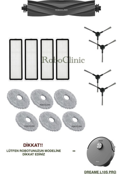 Dreame L10S Pro Yedek Ana Fırça, Yan Fırça, Hepa Filtre, Mop - 15 Parça