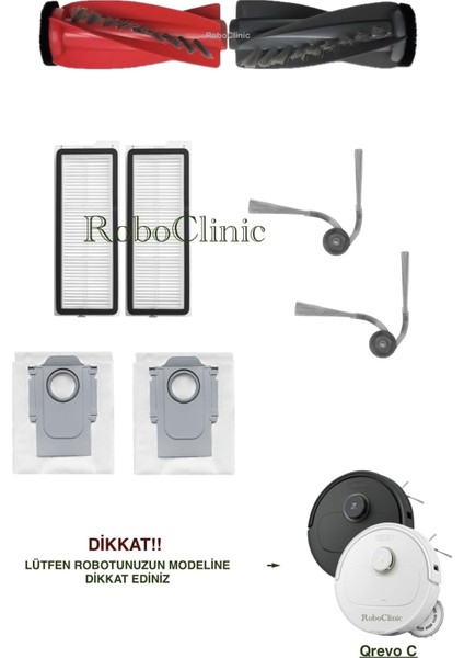 Roborock Qrevo C Yedek Ana Fırça, Yan Fırça, Hepa Filtre, Toz Torbası - 8 Parça