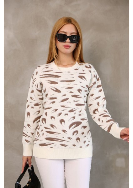 Desenli Neptun Kazak Kahve Beyaz