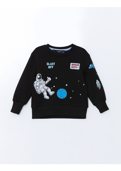 Yeni Sezon Bisiklet Yaka Baskılı Erkek Çocuk Sweatshirt