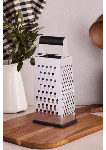 Grattugia Siyah Silikon Saplı Rende 23 cm 4 Yüzeyli Peynir ve Sebze Rendesi