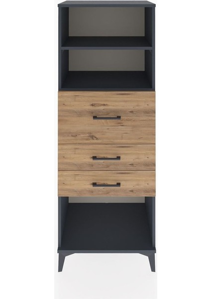 Hyperion Dolap 2 Raflı 3 Çekmeceli 60X44X163 Antrasit-Çam