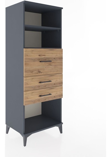Hyperion Dolap 2 Raflı 3 Çekmeceli 60X44X163 Antrasit-Çam fiyatları