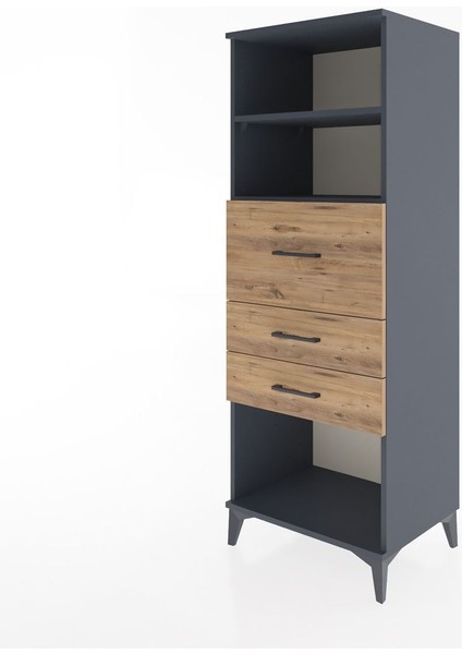 Hyperion Dolap 2 Raflı 3 Çekmeceli 60X44X163 Antrasit-Çam modelleri