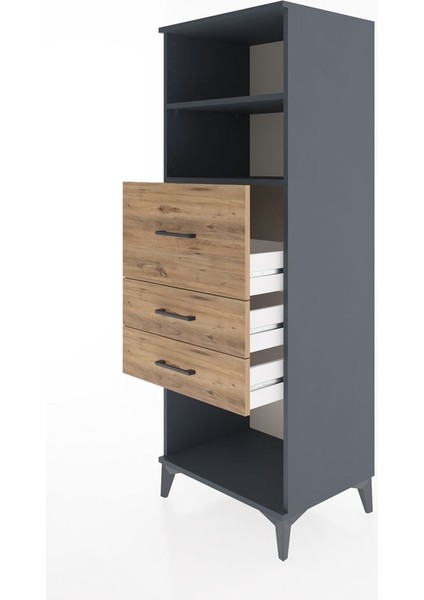 Hyperion Dolap 2 Raflı 3 Çekmeceli 60X44X163 Antrasit-Çam fırsatları