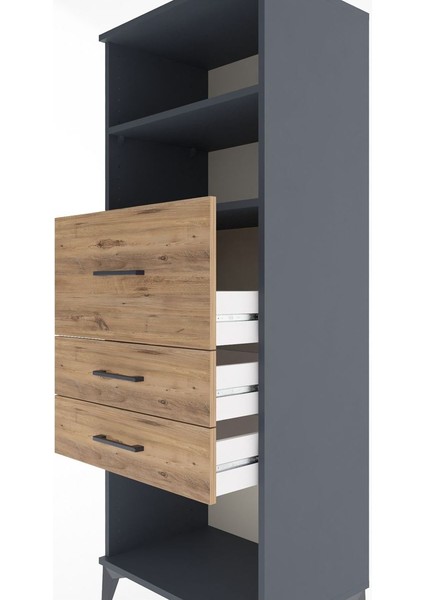 Hyperion Dolap 2 Raflı 3 Çekmeceli 60X44X163 Antrasit-Çam indirimleri