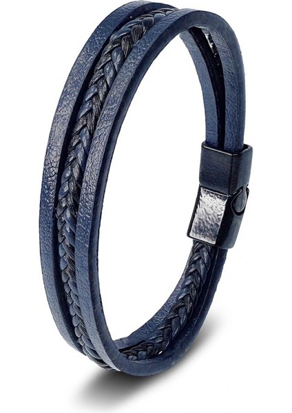Lacivert Siyah Saç Örgü ve Çelik Bileklik 31833B10D1