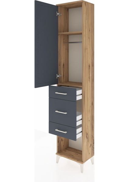 Arges Dolap 2 Raflı 3 Çekmeceli Tek Askılı 44X30X221 Çam-Antrasit fırsatları