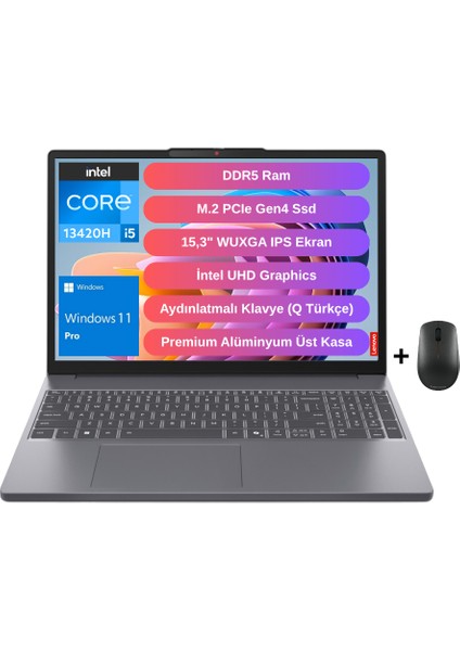 Ideapad Slim 3 15IRH10 Intel Core I5-13420H 40GB 1tb SSD 15.3" Wuxga IPS Windows 11 Pro Dizüstü Bilgisayar - Lenovo Mouse WZ42