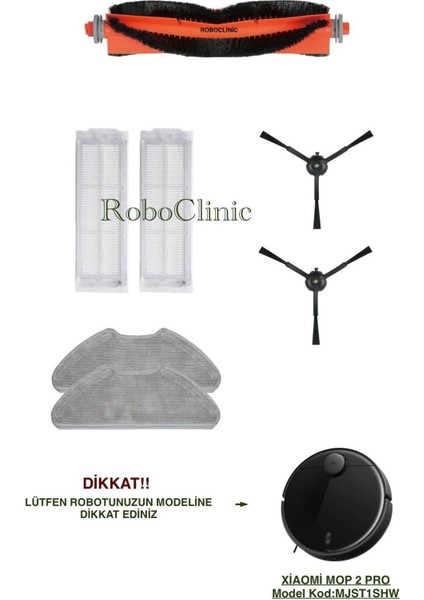 Xiaomi Mi Robot Vacuum Mop 2 Pro Siyah Robot Süpürge Uyumlu Yedek Fırça, Hepa Filtre, Mop - 7 Parça