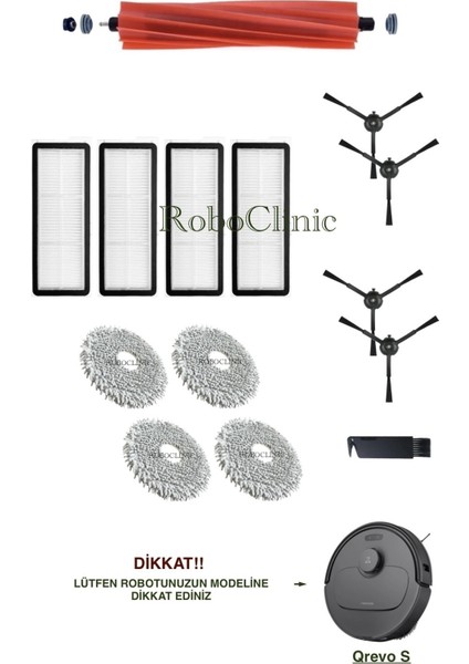 Roborock Qrevo S Siyah Yedek Ana Fırça, Yan Fırça, Hepa Filtre, Mop - 14 Parça