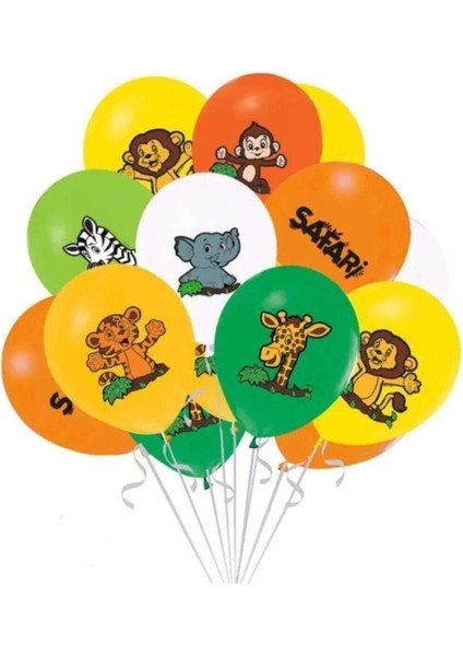 Safari Tema Tropikal Orman Hayvanları Baskılı Balon 10 Adet 30 cm Safari Doğumgünü Partisi
